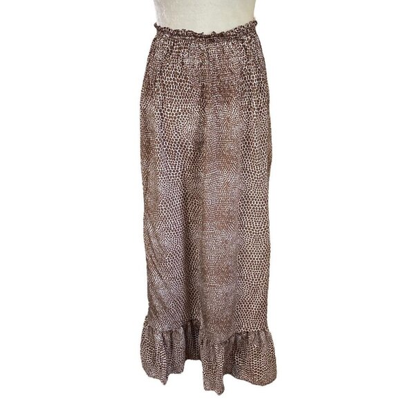 Silk Maxi Skirt Small Brown Print Ruffle Prairie Hem by What Comes Around Goes A - Picture 2 of 10